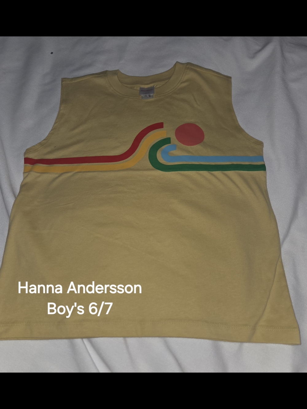 Hanna Andersson Yellow Tank Top with Retro Rainbow Stripes
